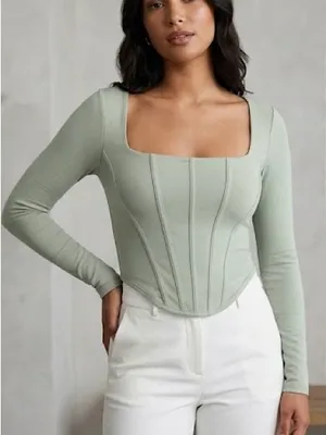 Abercrombie & Fitch Soft A&F Corset Top in Sage Green thumbnail 1