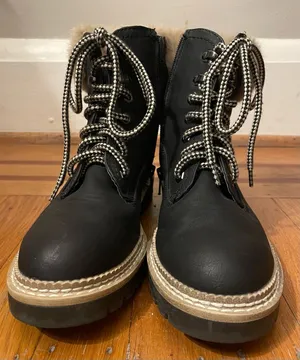 Steve Madden Black and Cream Combat Style Boots with Faux Fur thumbnail 1