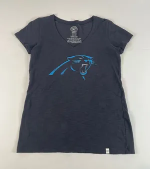 47 Brand Womens Black Carolina Panthers V Neck Cotton Tee Shirt Size M thumbnail 1