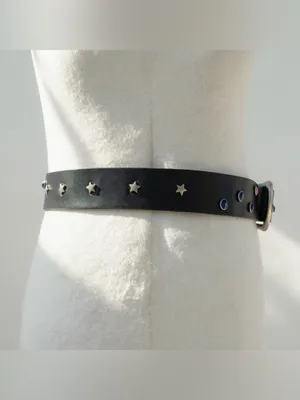 Y2K 2000s style Black leather belt with silver studs and heart buckle thumbnail 3