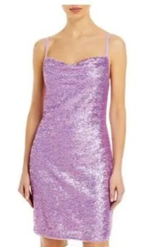 BCBG MAX AZRIA Sequin Cowl Mini Slip Dress PARTY Size L Large Lavender NWT thumbnail 1