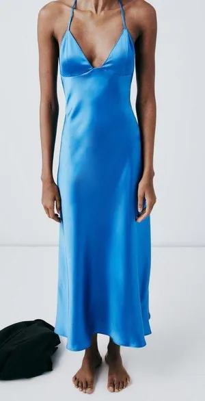 Zara Dress Cobalt Blue Satin Effect Maxi Midi Wedding Party Date Coctail thumbnail 13
