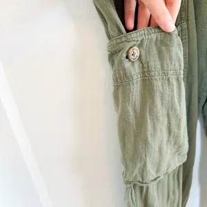 Free People | Feelin Good Cargo‎ Linen-Cotton Blend Wide Leg Joggers in Green thumbnail 6