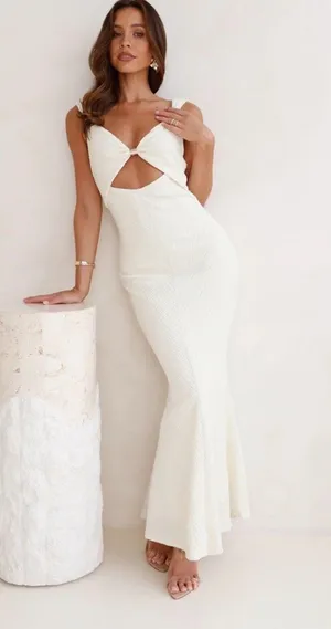 Sun white cut-out maxi dress with gold-tone hardware details on the straps thumbnail 1