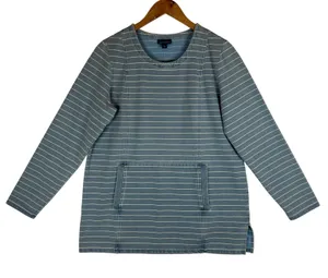J. Jill Pure Jill Indigo Blue Striped Tunic Sweatshirt Kangaroo Pocket Small NEW thumbnail 1