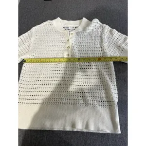 Sonoma Goods For Life White Open-Knit Collared Short Sleeve Pullover Sweater M thumbnail 8