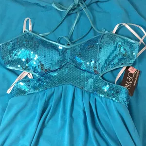 New Masquerade Formal or Prom Halter Shimmery Sequins Dress Turquoise Blue 3/4 thumbnail 3