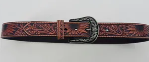 NWOT Women's Nocona Western Sunflower Embossed Leather Belt Brown Silver thumbnail 1