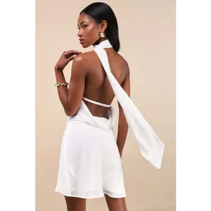 Lulus Isloda Ivory One-Shoulder Backless Sash Mini Dress with Scarf Small NWT thumbnail 2