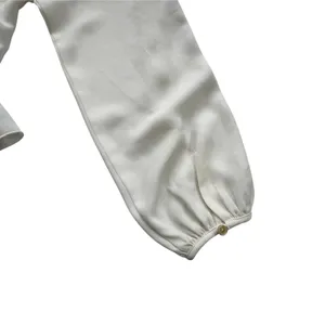 Wilfred Aritzia White Wrap Blouse Womens S Silk Trim Balloon Sleeve Cropped Top thumbnail 6