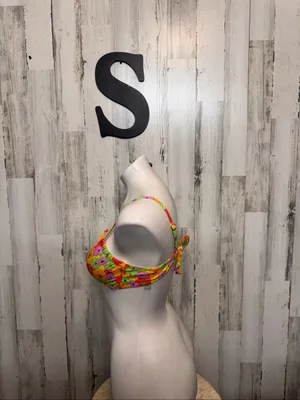 SheIn Retro Floral Underwire Demi Bikini Top Womens Small Multi Color Neon Boho thumbnail 2