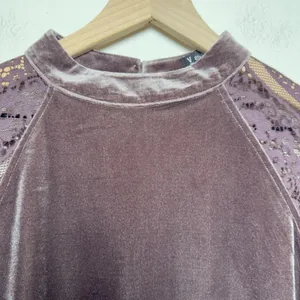 Very J Women Velour Lace Top Top Small Brown‎ Flare Western Boho Peasant thumbnail 2