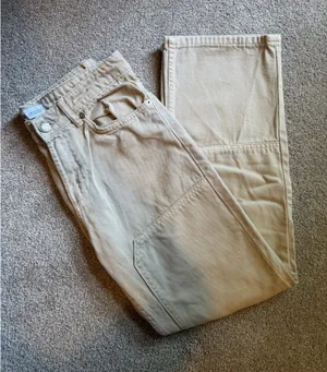 ZARA Cream Straight Leg Cargo Pants thumbnail 1