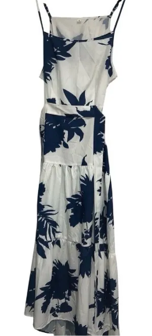 SHEIN White Maxi Dress with Navy Paradise Floral Print, Spaghetti Straps L thumbnail 1