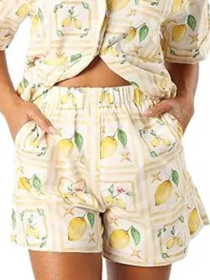 Petal + Pup Yellow Lemon Print Cotton Elastic Waist Shorts Size Medium thumbnail 1