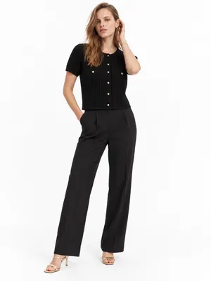 H&M Small Black Short Sleeve Knit Cardigan Gold Buttons Cropped Preppy Chic Top thumbnail 5