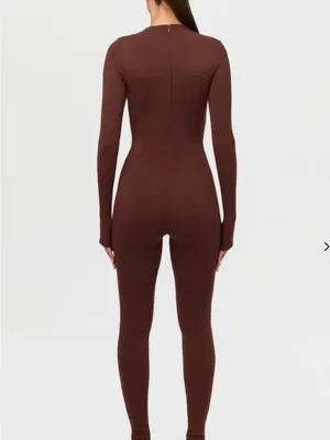 Women’s Fitted Long-Sleeve Jumpsuit - Chocolate Brown thumbnail 2