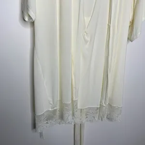 Eberjey Rosalia Tencel Modal Ivory Robe Lace Tie Womens Small thumbnail 4