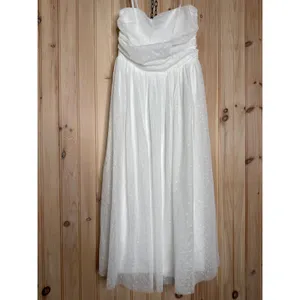 NWOT Lulus Darling Sweetheart White Swiss Dot Ruched Midi Dress Bridal Classy S thumbnail 2