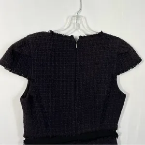 Rebecca Taylor Deep Purple Tiered Tweed Knit Fit & Flare Cap Sleeve Dress Fringe thumbnail 8