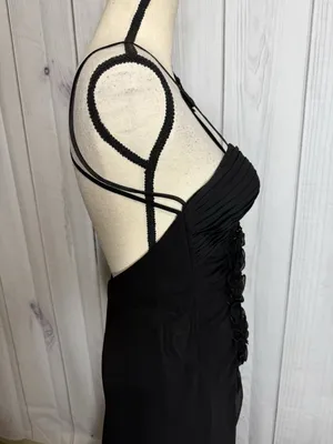 Faviana Couture Size 8 Long Maxi Dress Rosette Pleated Prom Formal Black Vintage thumbnail 5