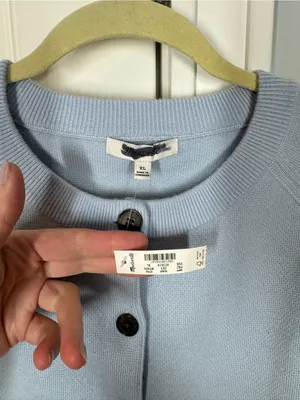 Madewell Raglan-Sleeve Cropped Cardigan in Merino Wool sky blue size xl new thumbnail 2