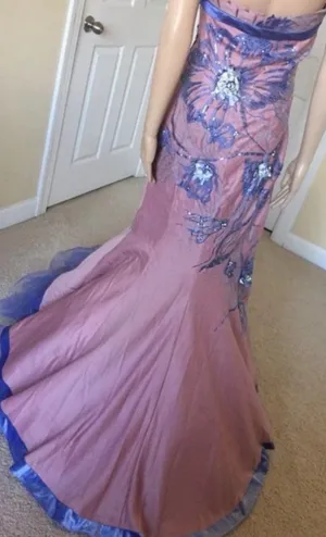 Elegant Pink and Purple Floral Mermaid Wedding Dress thumbnail 3