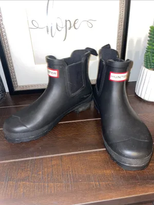 Hunter Original Black Short Chelsea Rain Boots Size 7 thumbnail 3