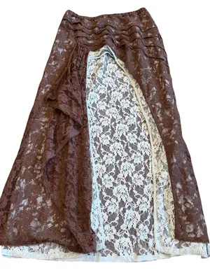 Free People FP One Solene Iced Chocolate High Low Maxi Skirt Stretch Lace NWT thumbnail 3