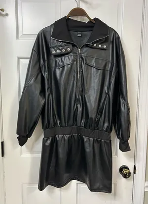 SHEIN Black Faux Leather Zip-Up Dress Jacket thumbnail 1