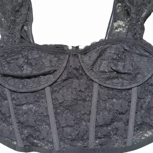 Faded Rose‎ Women's Black Lace Corset Bralette Crop Top Size M thumbnail 6