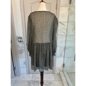 Zara Womens Green Cream Polka Dot Smocked‎ V-Neck Mini Dress L thumbnail 10