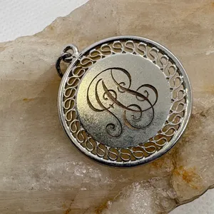 Vintage 1971-1972 Co Capt Peppers Monogrammed Round Scroll Border Pendant Silver thumbnail 3