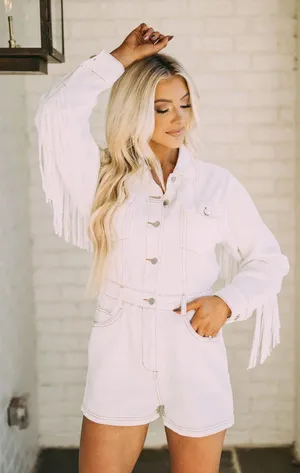 These Three Boutique White Fringe Romper thumbnail 1