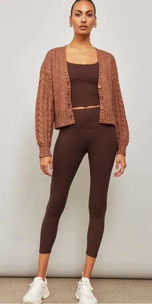 Carbon38 Cable Knit Mushroom Brown Chunky Cardigan Sz Medium NWT thumbnail 1