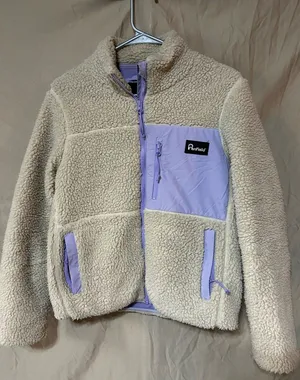 Madewell PENFIELD Jacket S Cream Beige Sherpa Zip Fleece Oatmeal Lavender Fuzzy Mattawa thumbnail 1