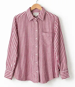 Banana Republic Button Down Shirt Women Large Pink Linen Blend Striped Preppy thumbnail 1
