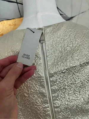 River Island Metallic Gold Textured Mini Dress thumbnail 4