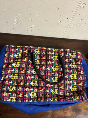 Vintage Disney Mickey Minnie Canvas Duffel Bag Blue Colorful All Over Print Week thumbnail 4