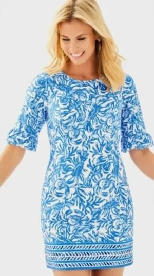 Lilly Pulitzer Shift Dress Blue 00 Womens Ruffle‎ Sleeve Lobster Print Mini thumbnail 1