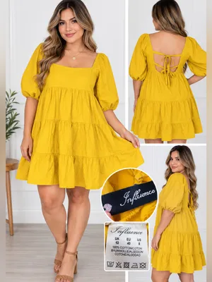 Influence Mustard Yellow Tiered Mini Dress with Square Neck Size 12 thumbnail 2