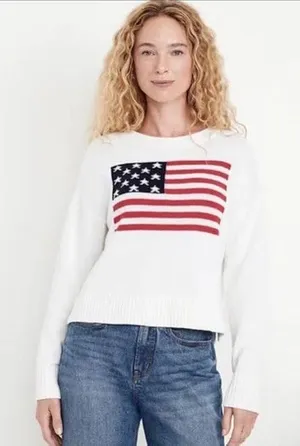 Old Navy Women's Crew-Neck Flag Sweater Size L. NEW! thumbnail 1