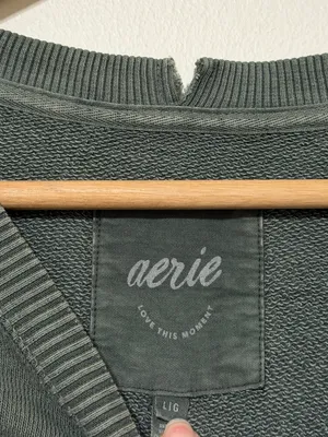 Aerie The Chill Crew Sweatshirt Size Large Green Pullover Sweater Oversized thumbnail 3