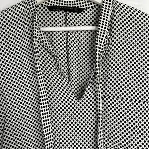 Zara Woman Size L Blouse Black Polka Dot Tie Neck Long Sleeve Flowy Long‎ Sleeve thumbnail 5
