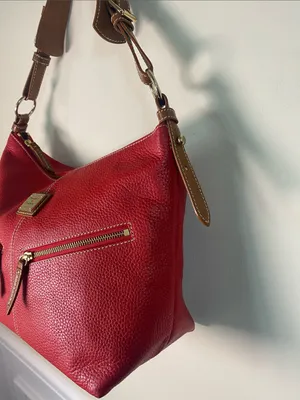 Dooney & Bourke Red Pebbled Mary Leather Shoulder Bag with Tan Strap thumbnail 2