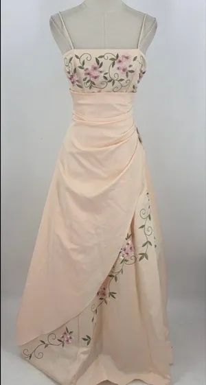 NWT Jodi Kristopher Blush Pink Floral Embroidered Prom Gown Size 1 thumbnail 2