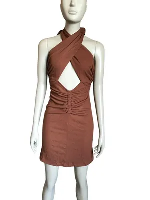 Princess Polly Brown Twist Neckline Mini Dress thumbnail 2