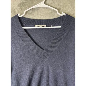 White‎ + Warren 100% Cashmere Navy V Neck Pullover Sweater Women's XS Classic thumbnail 2