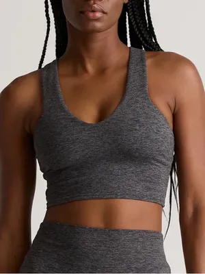 Quince flowknit ultra soft performance cropped tank in heather charcoal thumbnail 1