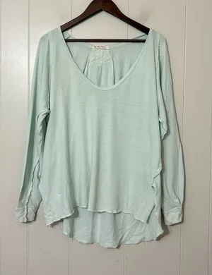 We The Free Free People Mint Green V Neck Long Sleeve Tee Pleated Back Size S thumbnail 1